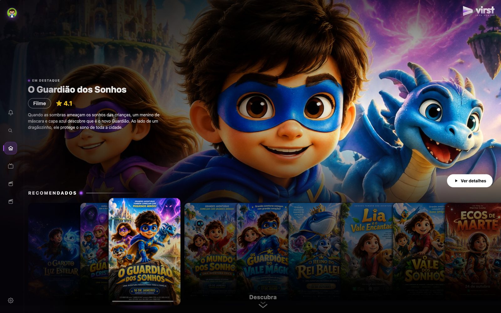 Início do perfil infantil, só com filmes e séries infantis