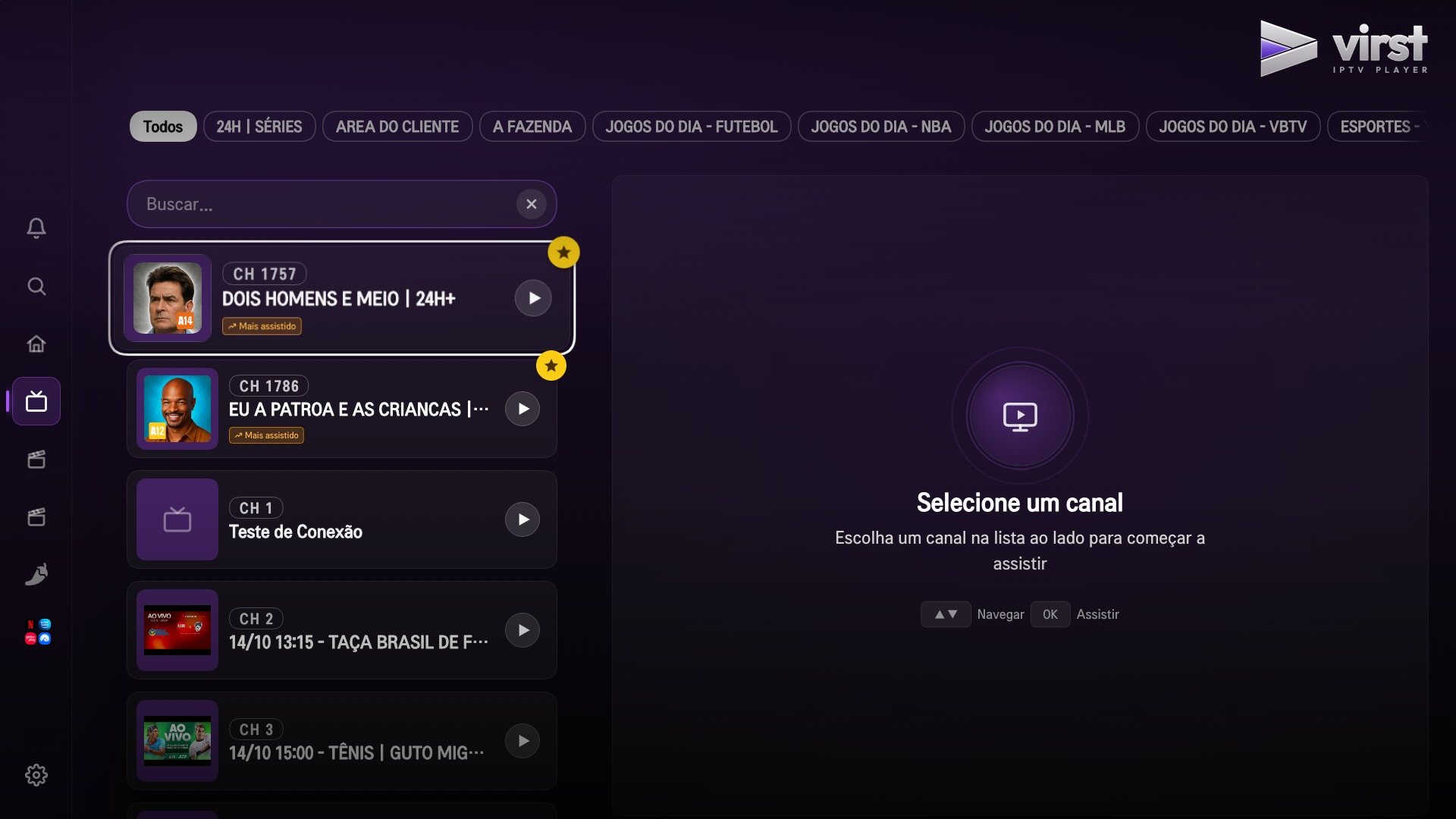 Ao vivo na TV com lista de canais
